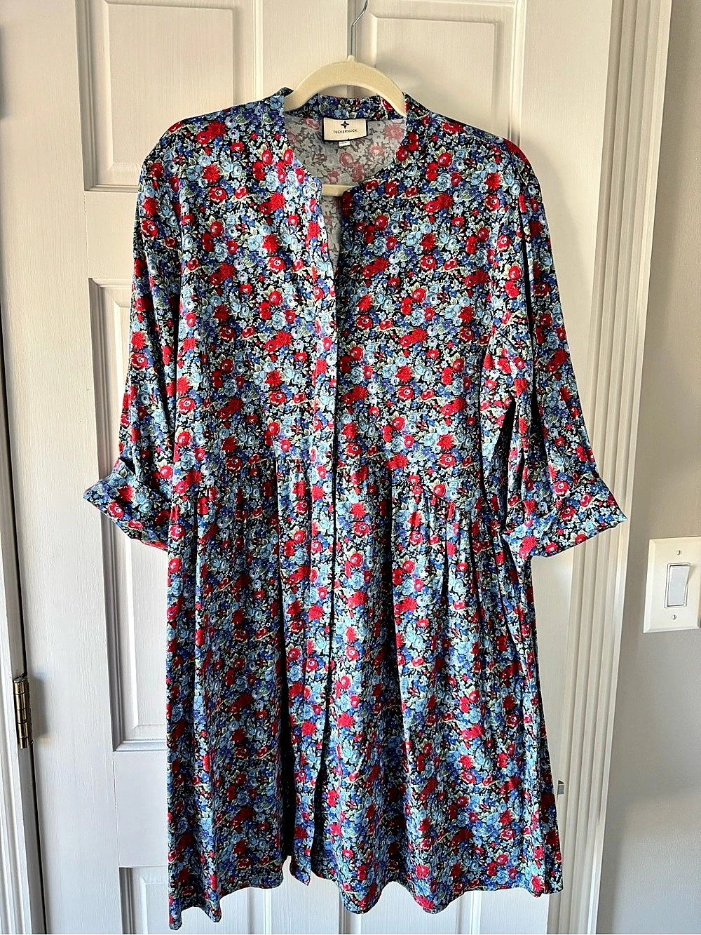 Tuckernuck Royal Shirt Dress Floral Mini Blue & Red XL